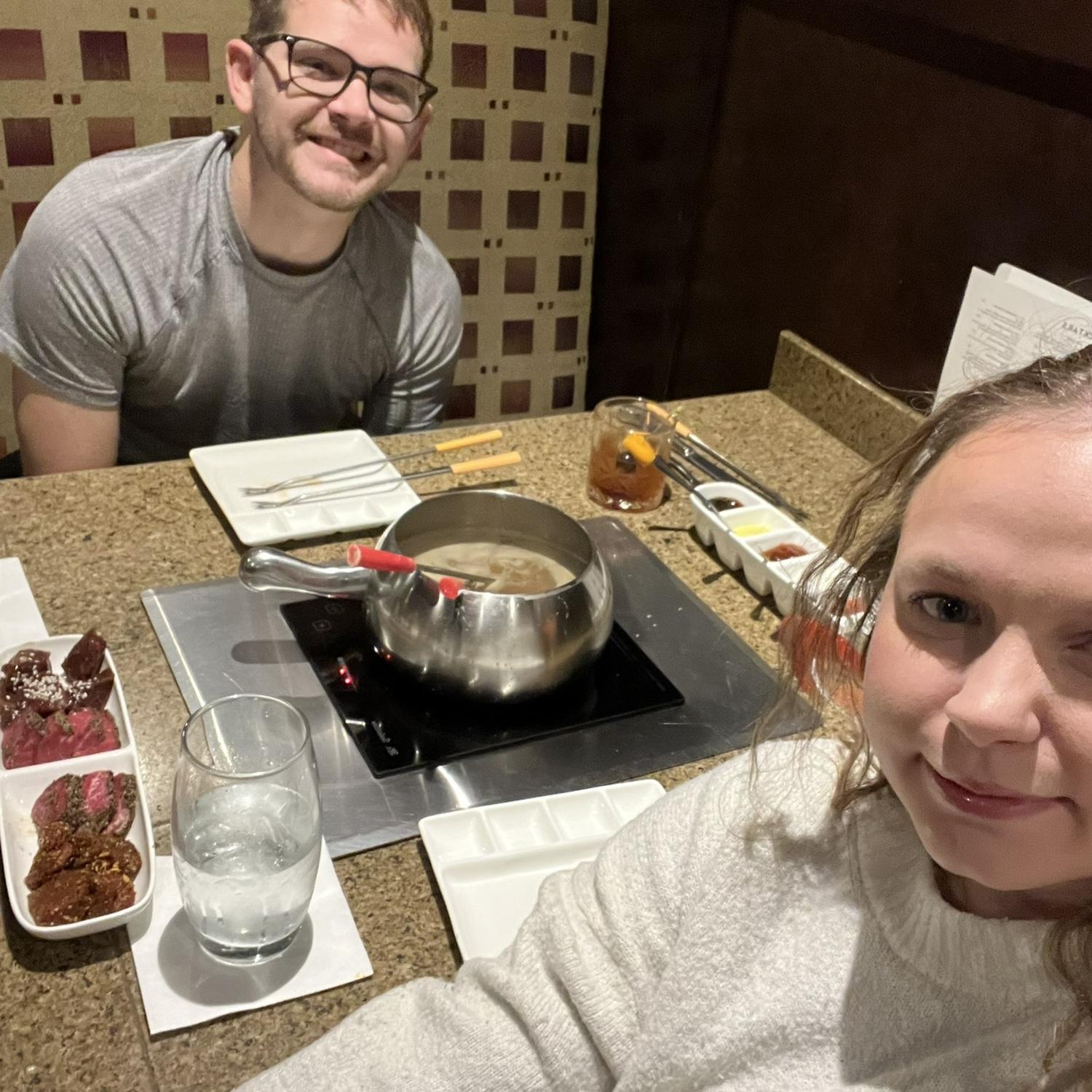 One of their fondue dates—taking Kaelee’s mind off nursing school.