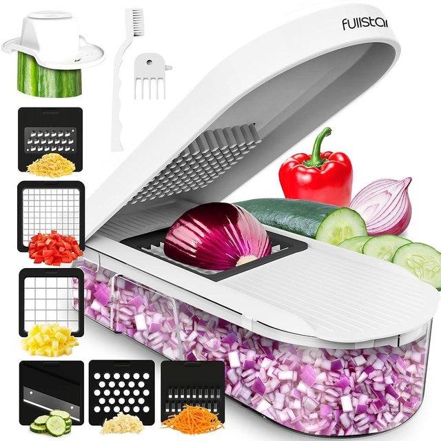 Fullstar Vegetable Chopper, Cheese Slicer, Food Chopper, Veggie Chopper, Onion Chopper, Vegetable Chopper with Container, Mandoline Slicer & Cheese Grater (6 in 1 - Full White)