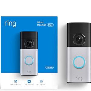 Ring Wired Doorbell Plus (Newest Model) — Retinal 2K with wide-angle video, 4x Enhanced Zoom, and Low-Light Sight, Nickel Silver