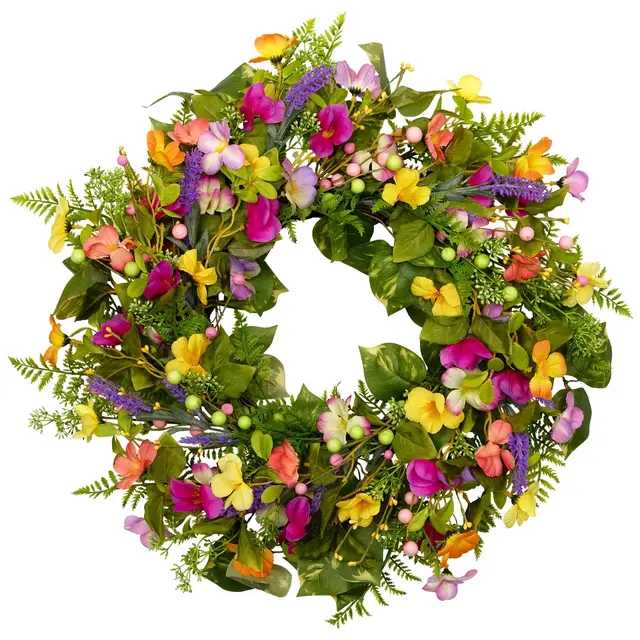 Northlight Mixed Floral Artificial Spring Wreath - 22" - Yellow and Pink