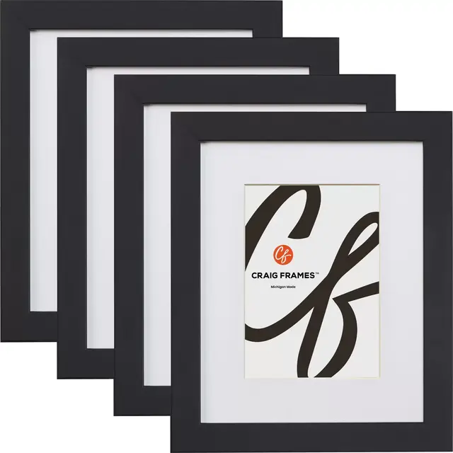Craig Frames Essentials 16x20 inch Black Picture Frame Set Matted for a 11x14 inch Photo, Set of 4