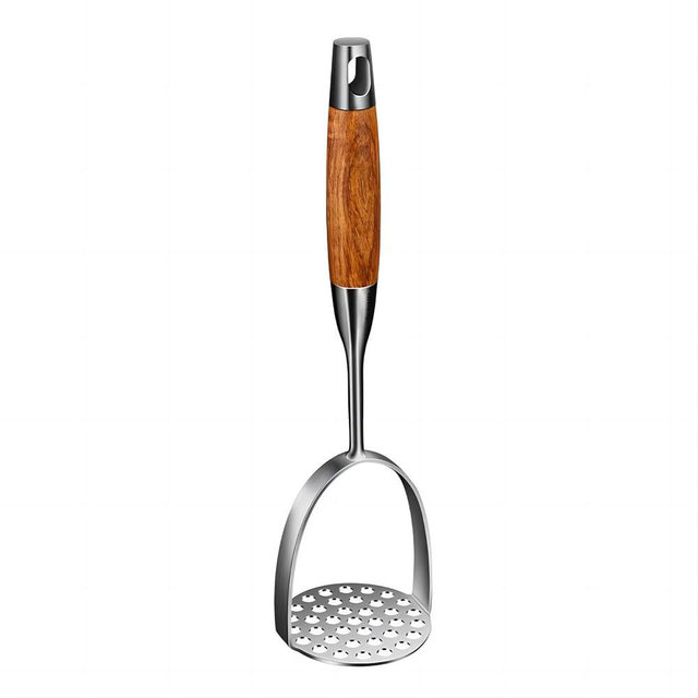 REDANT 13.5" Stainless Steel Potato Masher with Wooden Handle - Heavy Duty Metal Masher for Mashed Potatoes, Avocado, Beans & Sweet Potato - Commercial & Home Kitchen Utensil (Dishwasher Safe)