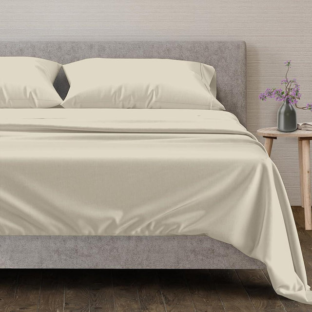Mayfair Linen 600 Thread Count Sheets Queen - 100% Egyptian Cotton Sheets Queen Size, 4 PC Luxury Sheets Queen Size, Soft, Sateen Cooling, Extra Long Staple 16" Deep Pocket Queen Bed Sheet Set - Sand