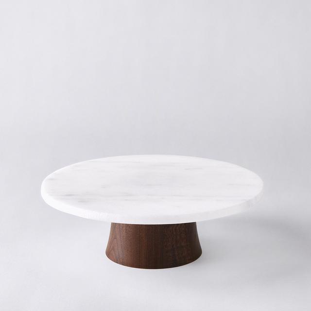 Marble & Walnut Rotating Cake Stand
