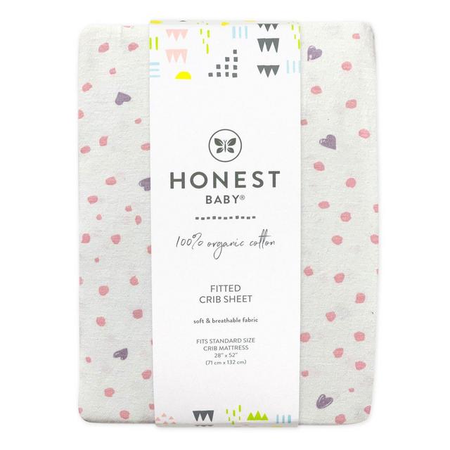 ORGANIC COTTON FITTED CRIB SHEET, PATTERN PLAY WHITE/LIGHT BLUE