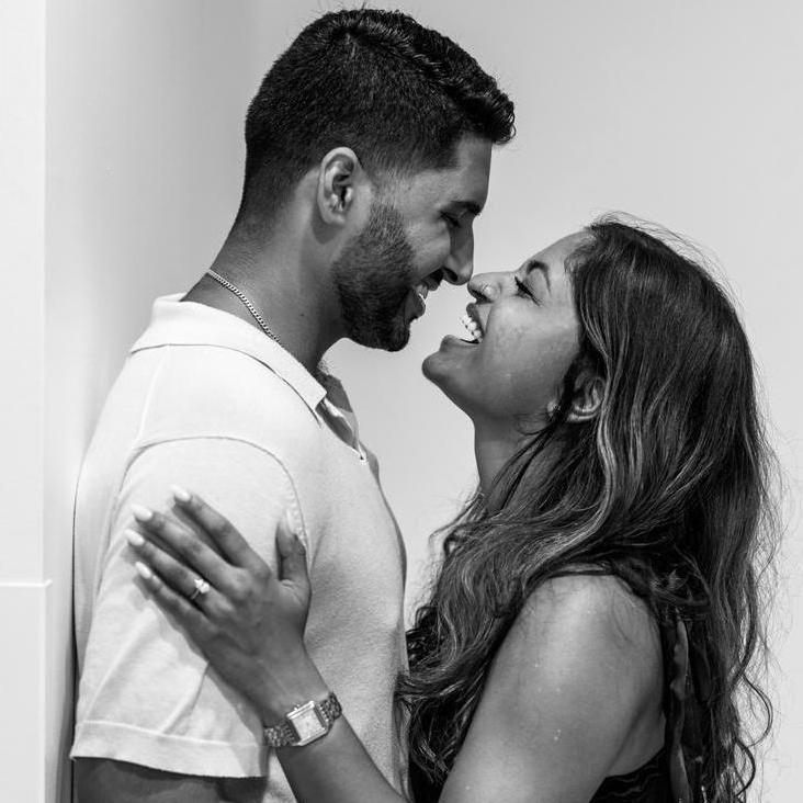 In August of 2023, Bhavik proposed to Suhani in Jacksonville, where their love began. This photo was taken after the proposal, where Bhavik and Suhani would celebrate amongst family and friends!