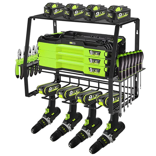 Power Tool Organizer, Upgraded Heavy Duty Metal Floating Tool Shelf, Cordless Drill Holder Wall Mount, Garage Organization Utility Storage Rack, Perfect for Father's Day, USA Made