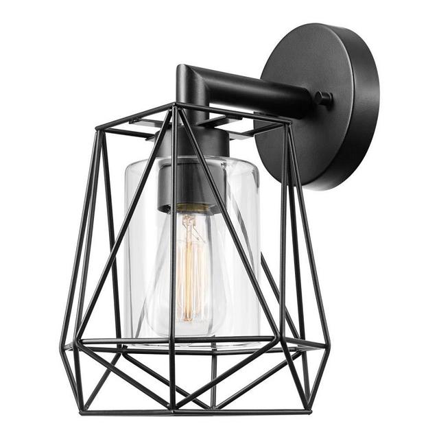 Sansa 1-Light Outdoor/Indoor Wall Sconce, Black, Clear Glass Inner Shade,44304