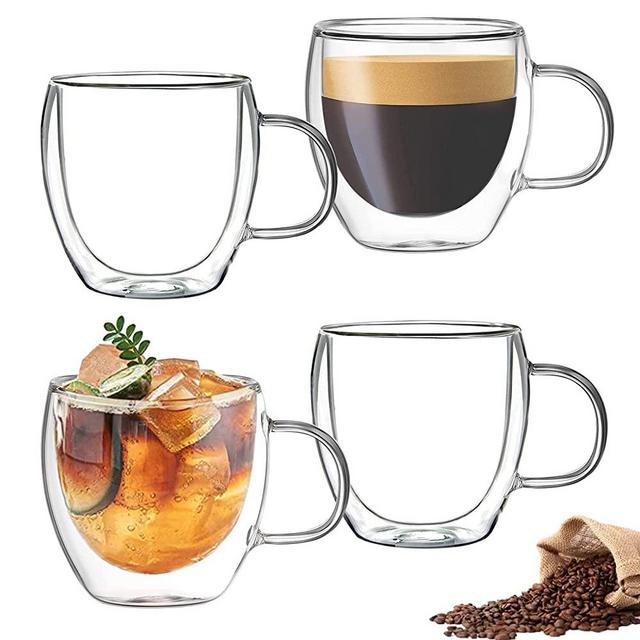 Sweese Espresso Cups Set of 4, Double Walled Glass Coffee Cups 4 Ounce, Insulated Espresso Shot Glass Cups for Espresso Accessories, Clear Glass