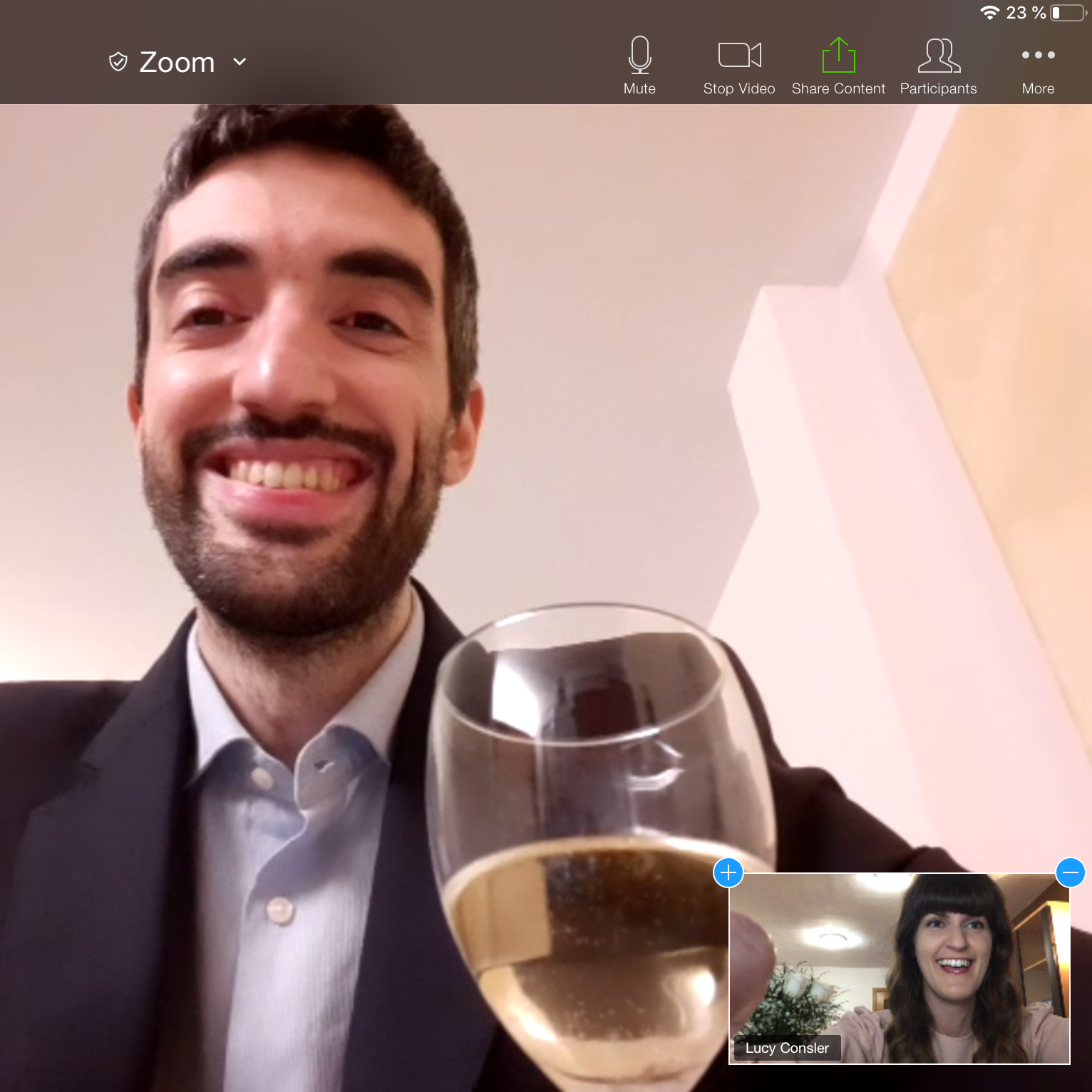 All dressed up for our first "real" date via Zoom!