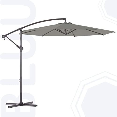 BLUU 10 FT Patio Offset Umbrella Outdoor Cantilever Umbrella Hanging Umbrellas, Fade Resistant & Waterproof Solution-dyed Canopy Fabric with Infinite Tilt, Crank & Cross Base (Dark Grey)