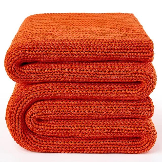 Guohaoi Knitted Weighted Blanket(Orange 60"x80" 15lbs),Home Décor Cooling Throw Blanket for Stressed or Hot Sleepers,Hand Made Chunky Knit Heavy Blanket for Adults Use on Queen/King Size Bed