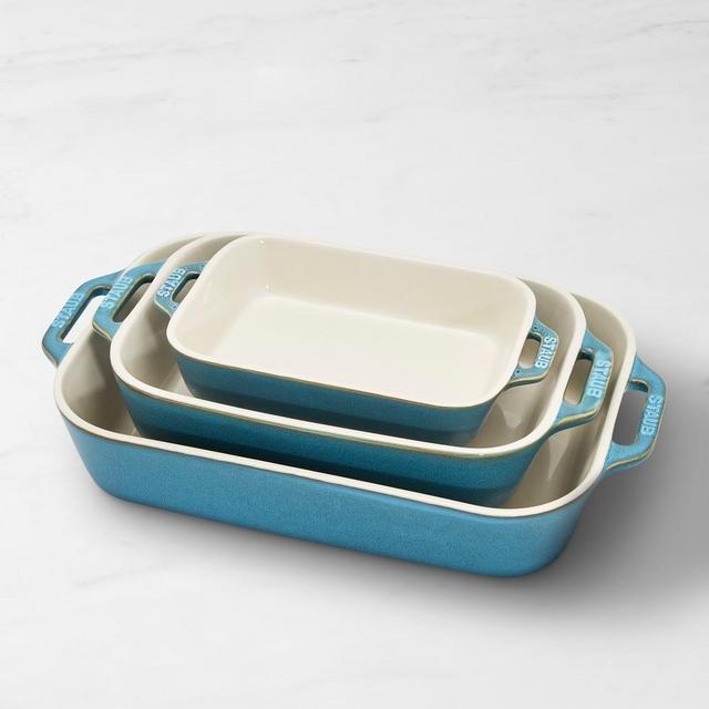 Staub Stoneware 3-Piece Rectangular Baking Dish Set, Rustic Turquoise