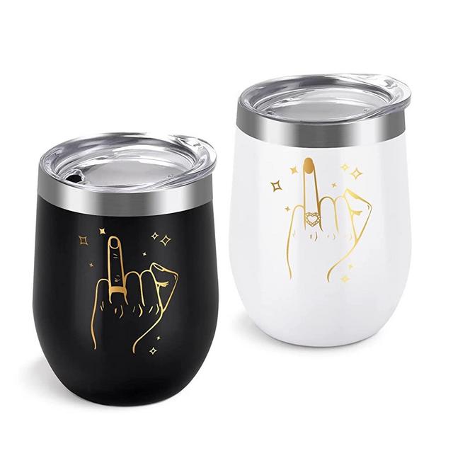 Qtencas Engagement Gifts for Couples, Ring Finger Stainless Steel Insulated Wine Tumbler Set, Funny Wedding Gifts for Couple, Bride and Groom Just Married Gift, Mr and Mrs Newlyweds Bridal Shower Gift