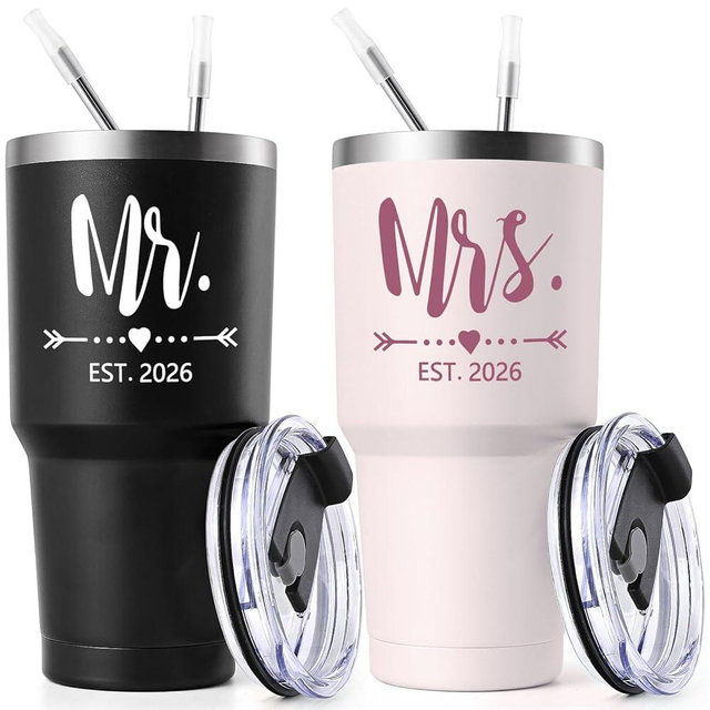 Lifecapido Mr and Mrs Gifts, Wedding Gifts for Couples 2026 Mr & Mrs 30oz Tumbler Set, His and Hers Engagement Gift for Couple Bride Groom(Black & Pink)