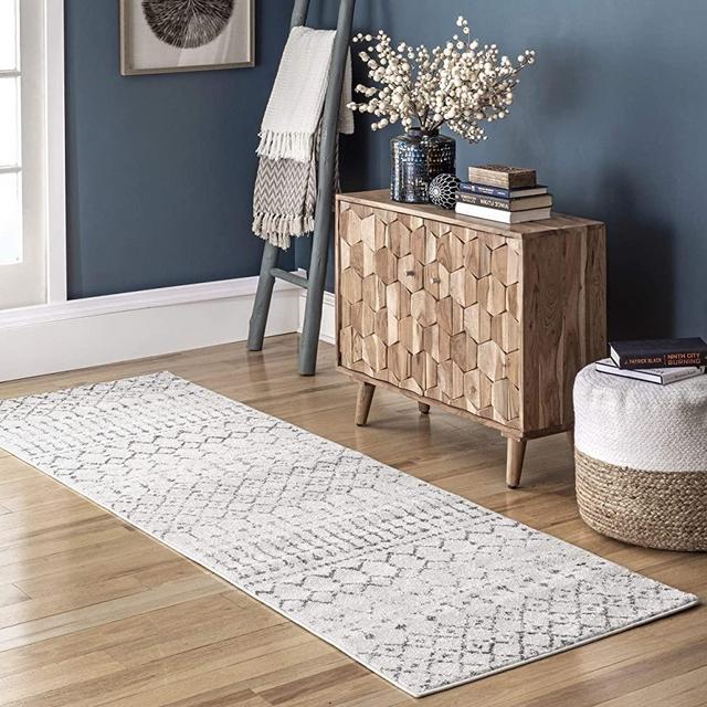 nuLOOM Moroccan Blythe Runner Rug, 2' 6" x 14', Grey/Off-White