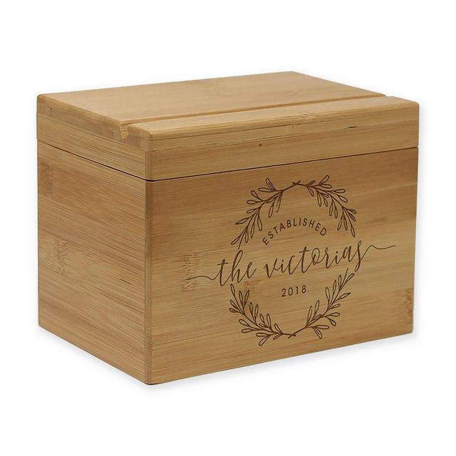 Circular Vine Leaves Established Date Bamboo Recipe Box