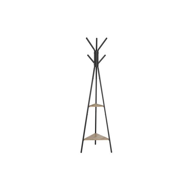 VASAGLE Coat Rack Freestanding, Coat Hanger Stand, Hall Tree with 2 Shelves,Greige and Black
