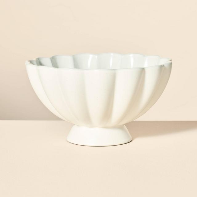 74oz Scalloped Edge Stoneware Pedestal Serving Bowl Cream - Hearth & Hand™ with Magnolia