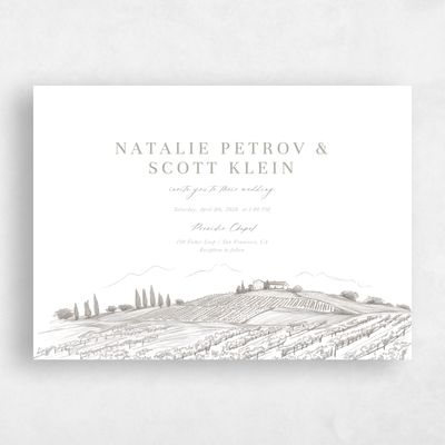 Pale Sage, Grey Wedding Invitation - Fico Landscape