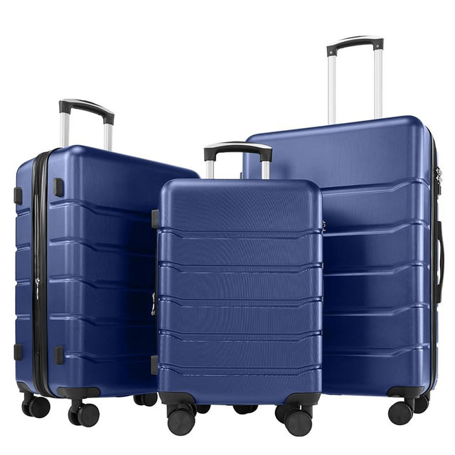 OLIXIS 3-Piece Luggage Set, 20/24/28 Inch Hardside Suitcases with Spinner Wheels, Lightweight ABS Hard Shell Travel Luggage, TSA Approved Lock, Expandable Carry-On & Checked Luggage–Blue