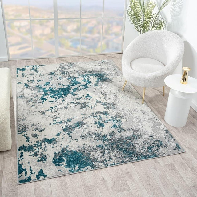 LUXE WEAVERS Modern Abstract High Low Texture Area Rug,Turquoise,8'X10'