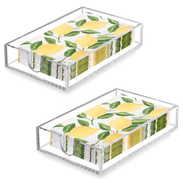 Napkin Holder, 2 Pack Acrylic Napkin Holder for bathroom, Clear Guest Towel Holder Tray for Bathroom, Flat Acrylic Tray for Kitchen Restaurant, Towel Holder for Paper Hand Towel & Bathroom Accessories