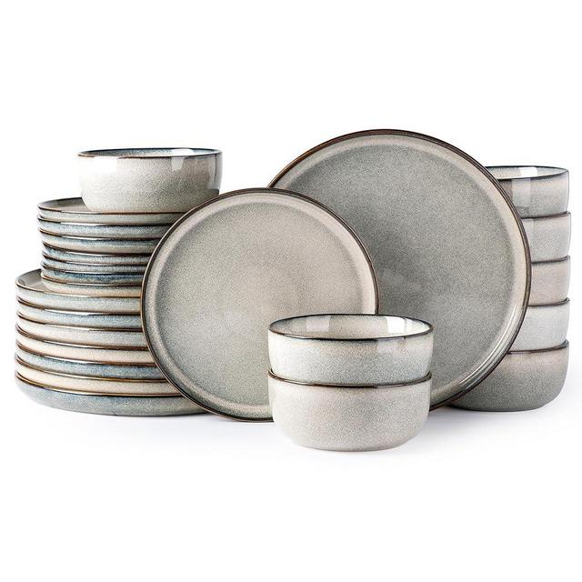 GBHOME Ceramic Dinnerware Sets for 8, 24 Pieces Stoneware Plates and Bowls Sets, Chip and Scratch Resistant Dishes, Dishwasher & Microwave Safe, Reactive Glaze-Green Wheat