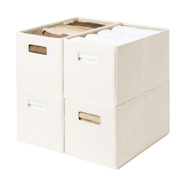 StorageWorks Fabric Storage Bins for Shelves, Closet Organizers and Storage Baskets, Collapsible Storage Bins with Cutout Handles, Medium, 4-Pack, Ivory
