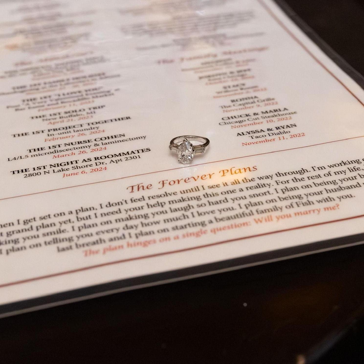 April 2025 ❤︎ Garrett's version of the Wilde menu, customized with milestones in our relationship