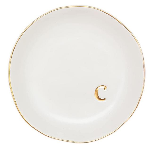 COLLECTIVE HOME - Ceramic Jewelry Tray, Decorative Trinket Dish for Rings Earrings Necklaces Bracelet Watch Keys, Birthday Mother's Day Christmas Gift for Women, 4.75", White Surface (C)