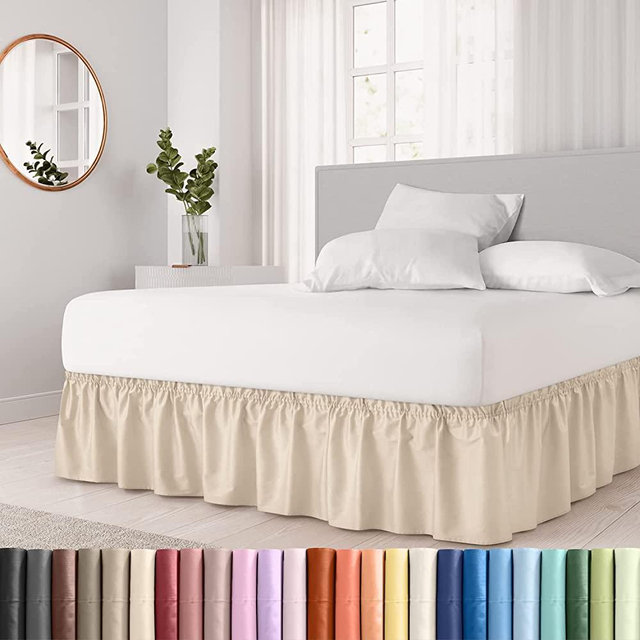 Ruffled Cream Queen Bed Skirt – Hotel-Quality Ruffles for Queen Beds with 15 in. Drop – Elastic Wrap Around Dust Ruffle Queen Bedskirt for Easy Fitting with Brushed Fabric by CGK Unlimited