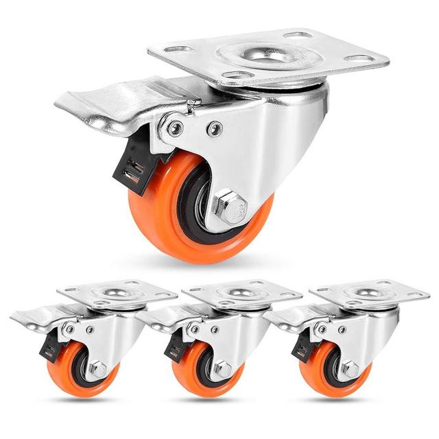 2" Plate Caster Wheels Heavy Duty 600 Lbs Load Capacity Swivel Casters with Brake Set of 4, Safety Dual Locking, No Noise Wheels for Furniture, Carts (Free Screws and Screwdriver)