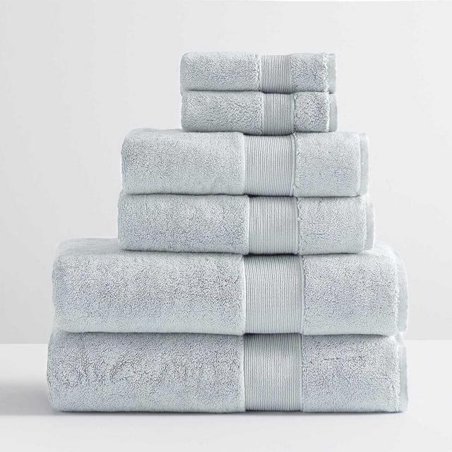 PB Classic Organic Bath, Hand, & Washcloth Towels, Set of 6, Porcelain Blue