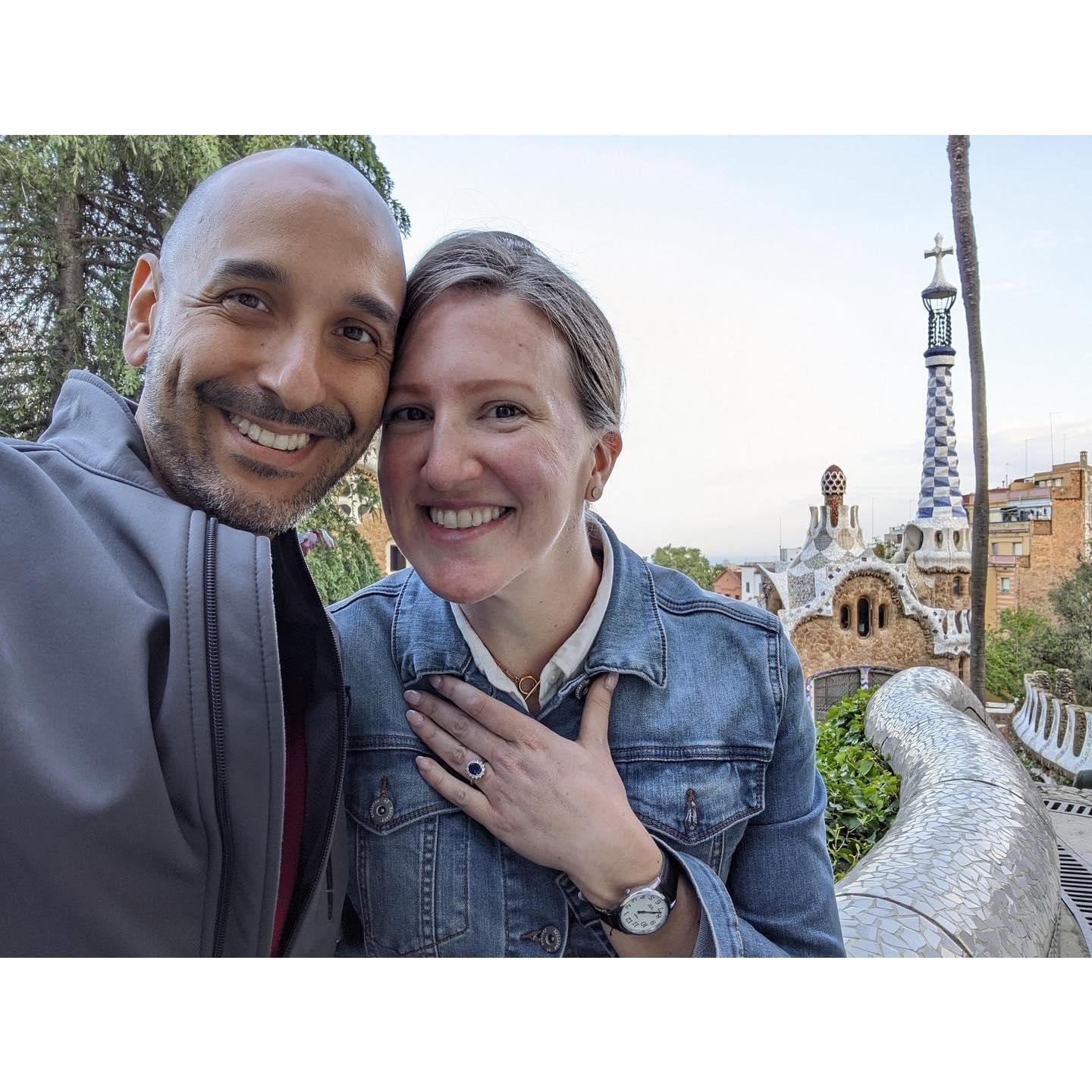 Moments after we got engaged in Park Güell, Barcelona