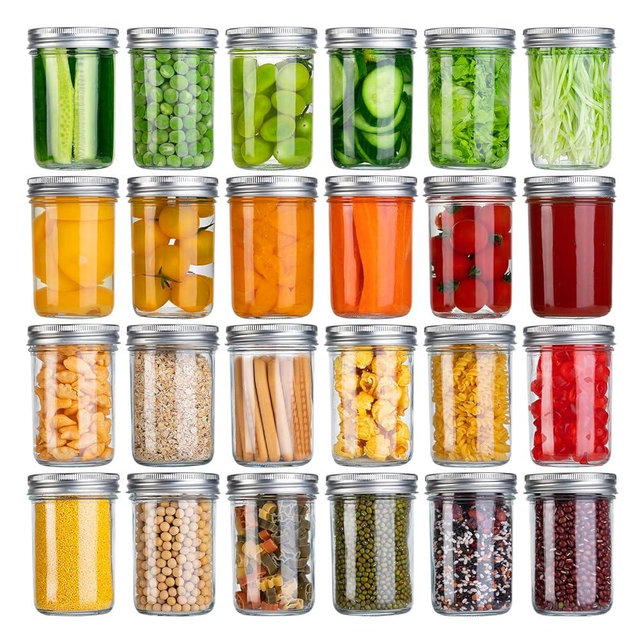SKOCHE Mason Jars 8 oz, Small Canning Jars 24-Pack 8 Ounce Glass Jars with Lid, Half Pint Mason Jars Ideal for Jelly, Honey, Jam, Wedding, Shower Favors-Includes 24 White Labels