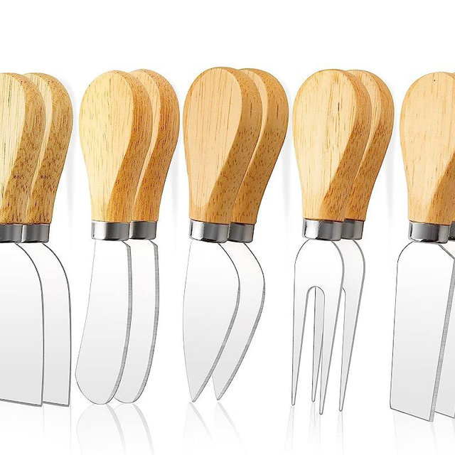 10Pcs Cheese Knives, Premium Cheese Knife Set for Charcuterie Board, Mini Steel Stainless Cheese Knife, Cheese Spreader, Cheese Fork with Wooden Handle for Charcuterie Knife Set