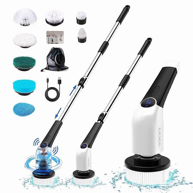 YKYI Electric Spin Scrubber,Cordless Cleaning Brush,Shower Cleaning Brush with 8 Replaceable Brush Heads, Power Scrubber 3 Adjustable Speeds,Adjustable & Detachable Long Handle,Voice Broadcast