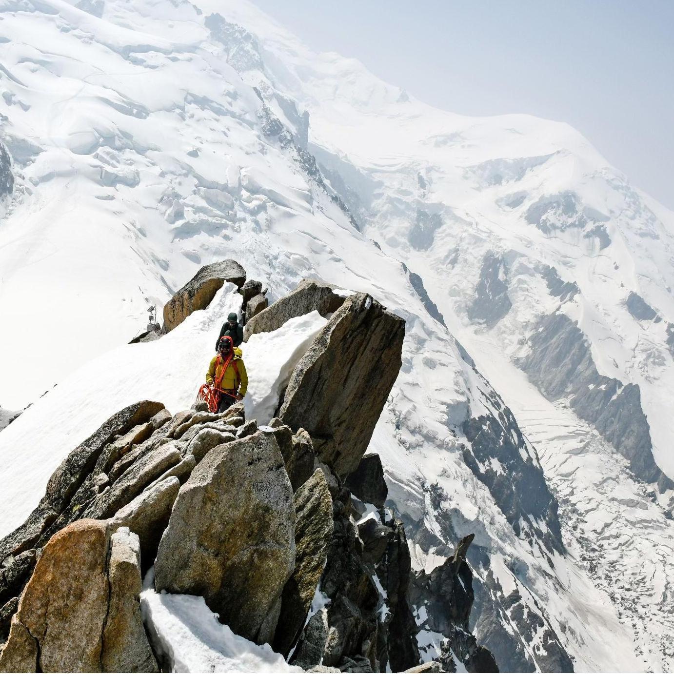 Topping out on Arête des Cosmique in Chamonix, France