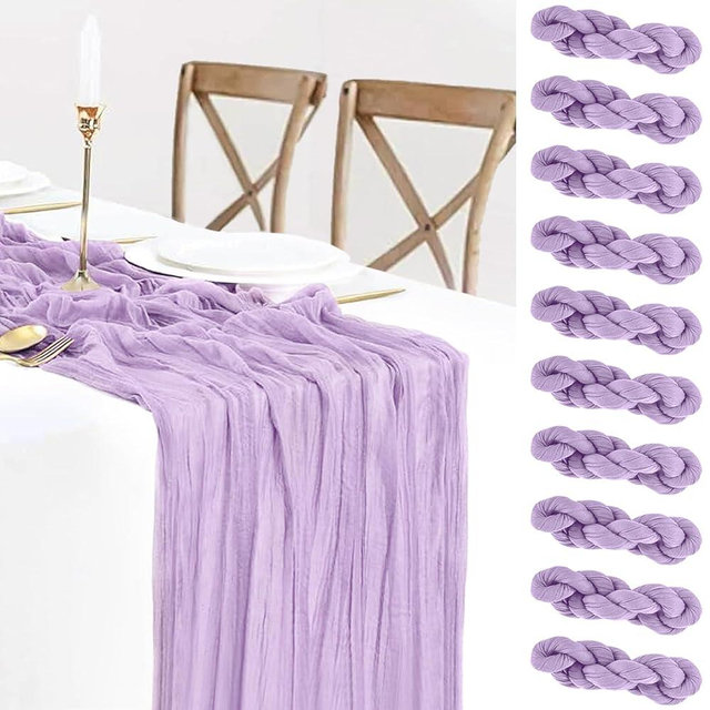 10 Pack Spring Summer Lavender Cheesecloth Table Runner 10FT Gauze Cheese Cloth Table Runner 120 Inch Purple Table Cloth for Wedding Bridal Shower Mothers Day Sheer Home Decor