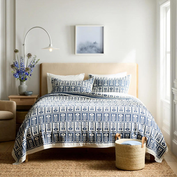Organic Cotton Jacquard Floral Coverlet Set - Glacier Blue