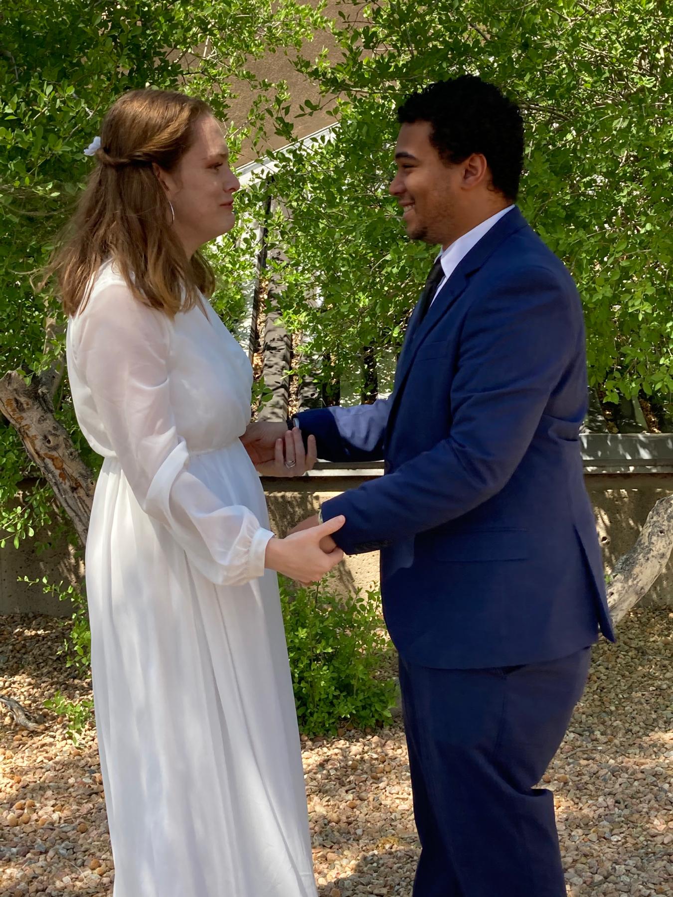 Kat swore she wasn’t going to cry, but she’s always been terrible at keeping a poker face. From our legal wedding outside of the Albuquerque Museum on April 23, 2022.
