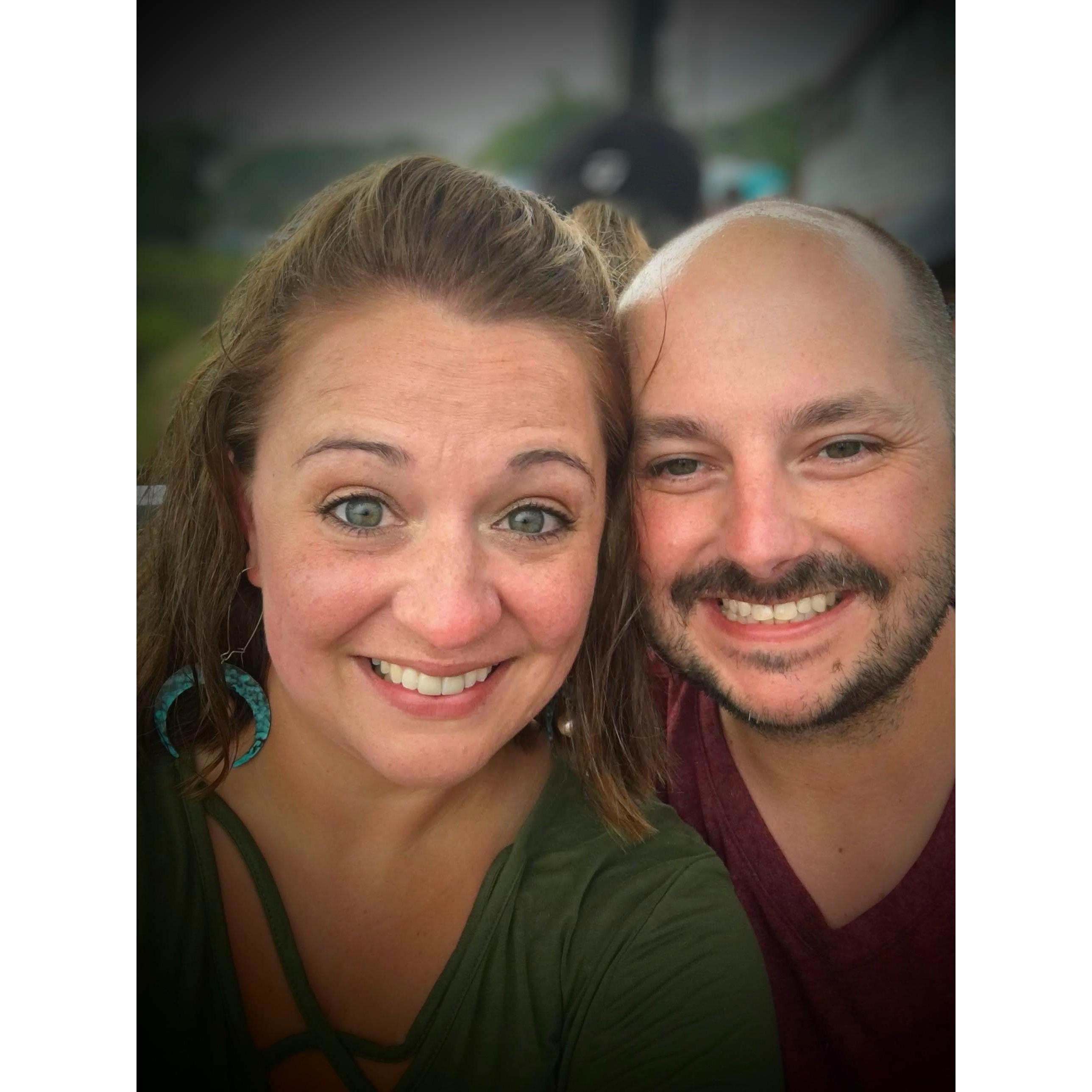 Our first vacation together! Jesse took me to a beautiful outdoor restaurant. We didn't know it was going to rain! We laughed and enjoyed every minute together.