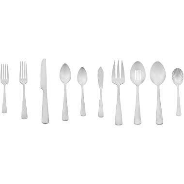 AmazonBasics 45-Piece Stainless Steel Flatware Silverware Set with Square Edge, Service for 8