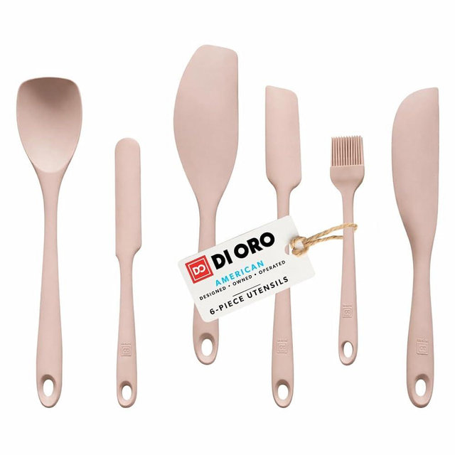 DI ORO 6-Piece Silicone Spatula Set - Rubber Kitchen Utensils for Baking, Cooking & Mixing - Heat-Resistant 600°F BPA Free Spatulas for Nonstick Cookware - Dishwasher Safe (Cashmere Rose)