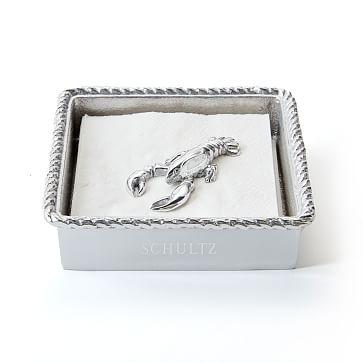 Personalized Beaded Silver Cocktail Napkin Box