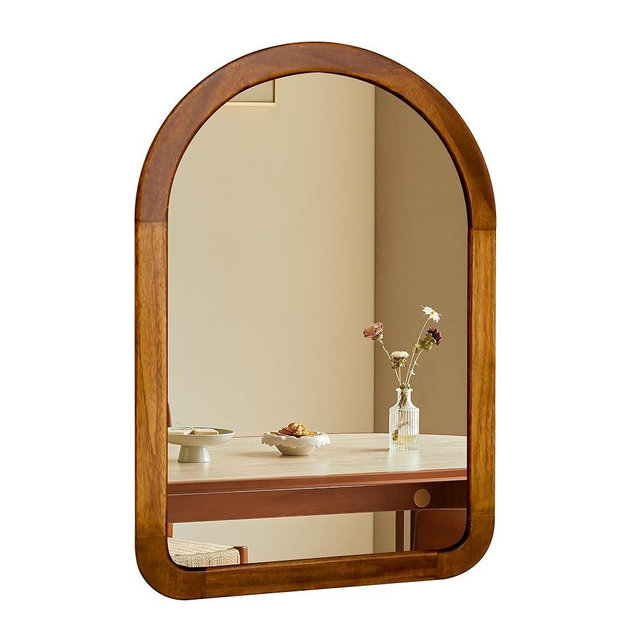 Arched Bathroom Mirror,Wood 22 x 30 Inch Arch Wall Mirror with Walnut Frame,Vanity Tempered Glass Mirror for Bedroom,Entryway,Living Room