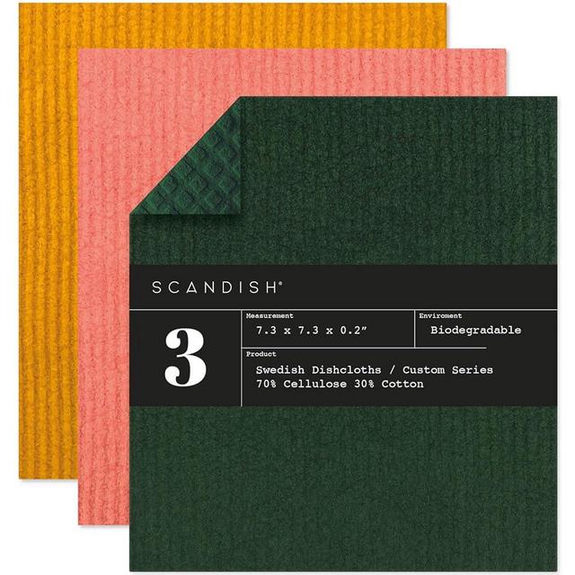 SCANDISH Forest Mix Swedish Dishcloths for Kitchen - Set of 3 Swedish Dish Cloths | Swedish Dish Towels Made in Sweden | Reusable, Compostable Dark Apricot Dishcloths for Kitchen