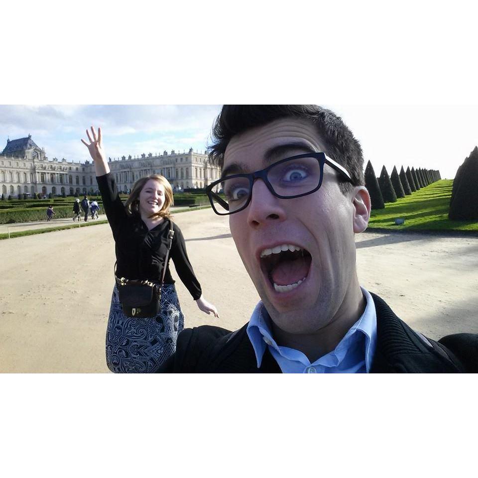 Jumping for joy at Versailles in Paris!