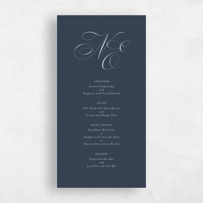 Grayed Navy, Blue Wedding Menu - Thorn